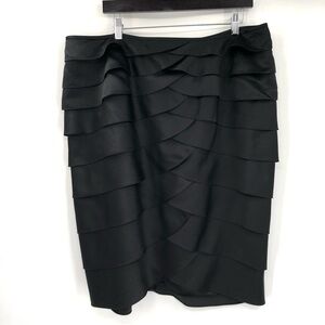 ADRIANNA PAPELL Evening Essentials Skirt Black Tiered 16W Pencil Skirt Zip Back